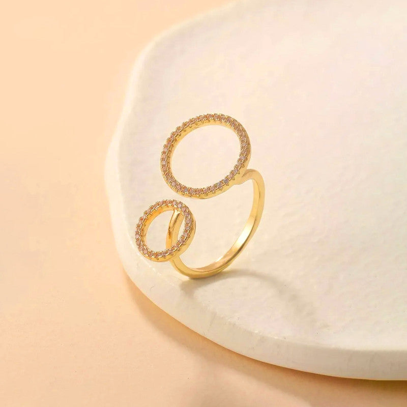 Gold-Plated Large Circular Hoops American Diamond Adjustable Ring