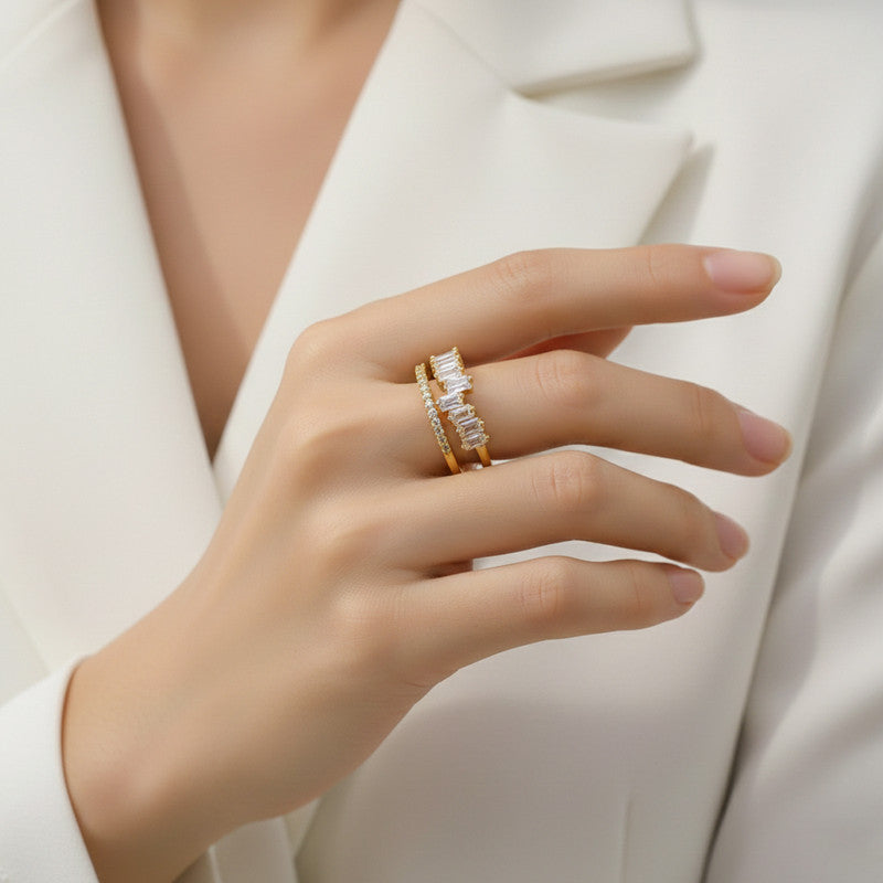 Gold-Plated American Diamond Studded Adjustable Ring