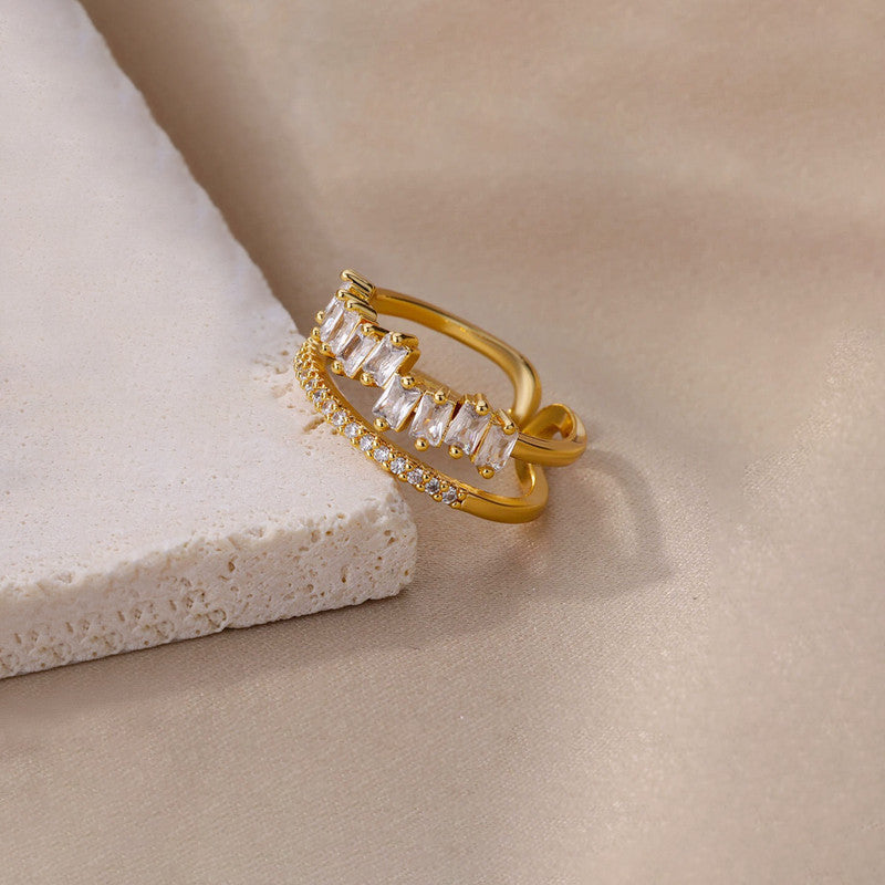 Gold-Plated American Diamond Studded Adjustable Ring