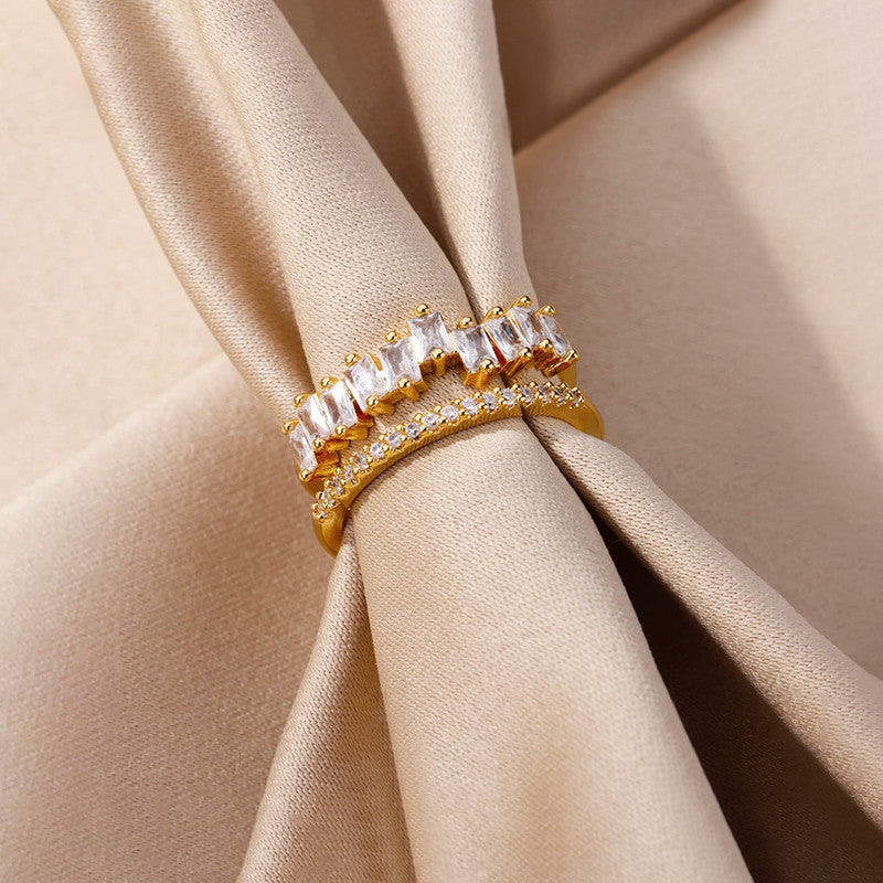 Gold-Plated American Diamond Studded Adjustable Ring
