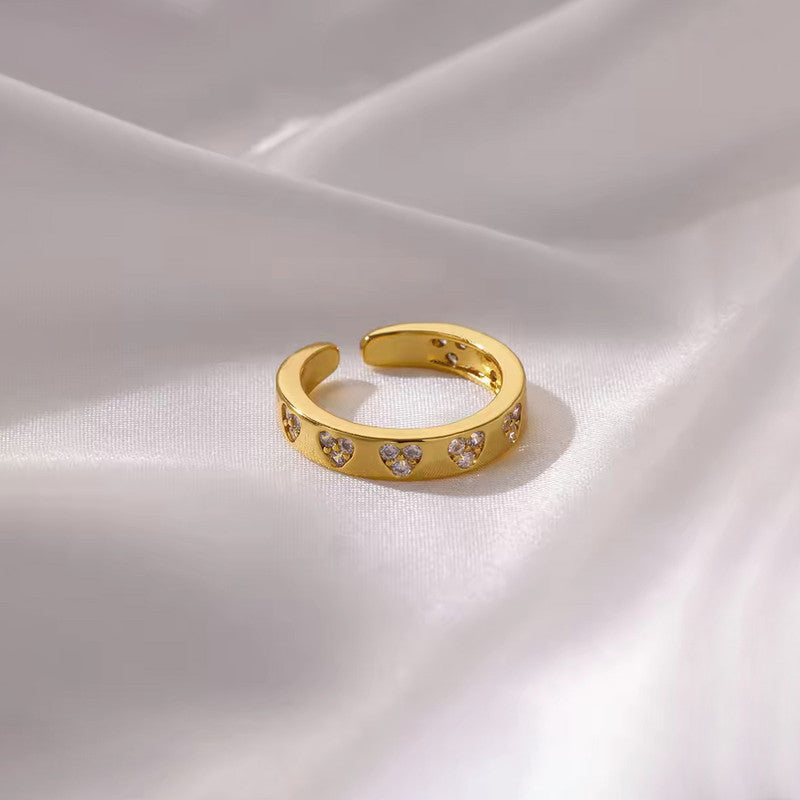 Gold-Plated Heart Themed Adjustable Ring