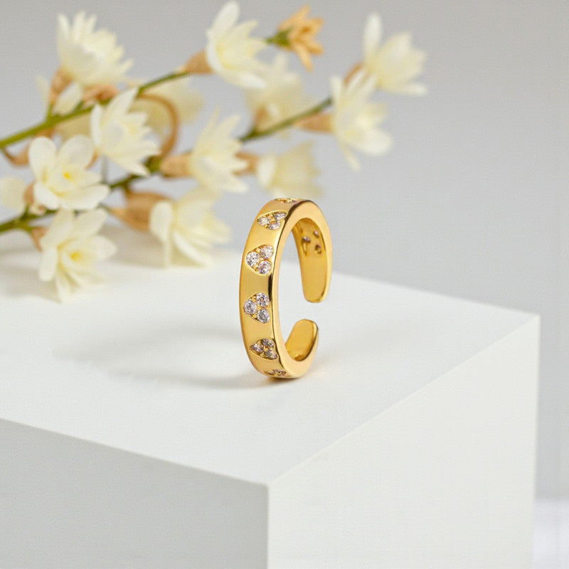 Gold-Plated Heart Themed Adjustable Ring