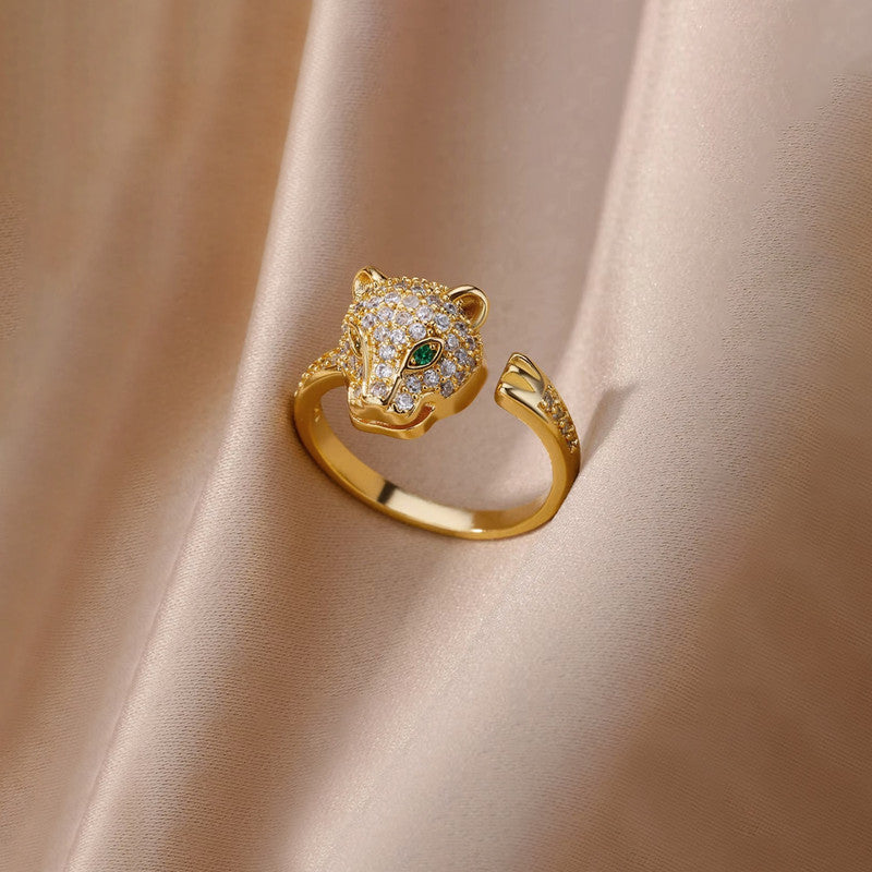 Gold Plated Contemporary Style Jaguar Themed Adjustable Ring