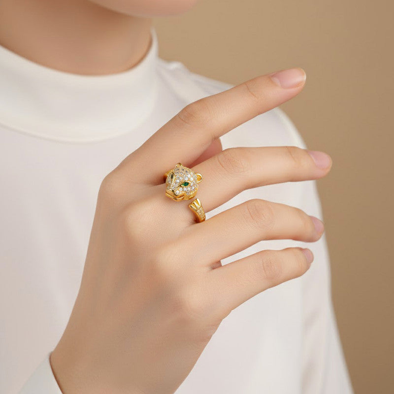 Gold Plated Contemporary Style Jaguar Themed Adjustable Ring