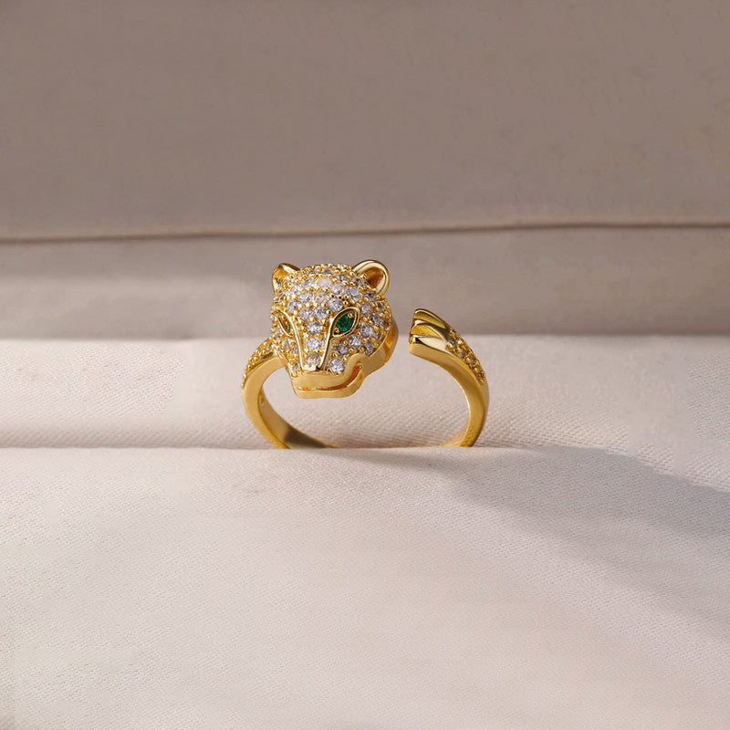 Gold Plated Contemporary Style Jaguar Themed Adjustable Ring
