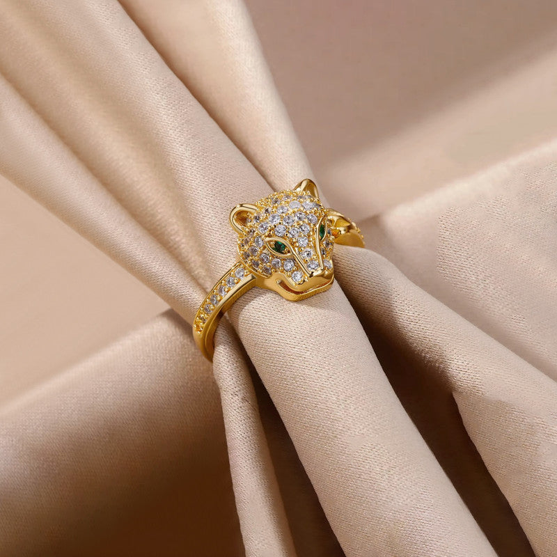Gold Plated Contemporary Style Jaguar Themed Adjustable Ring