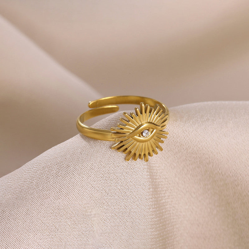 Gold Plated Contemporary Style Evil Eye Themed Adjustable Ring