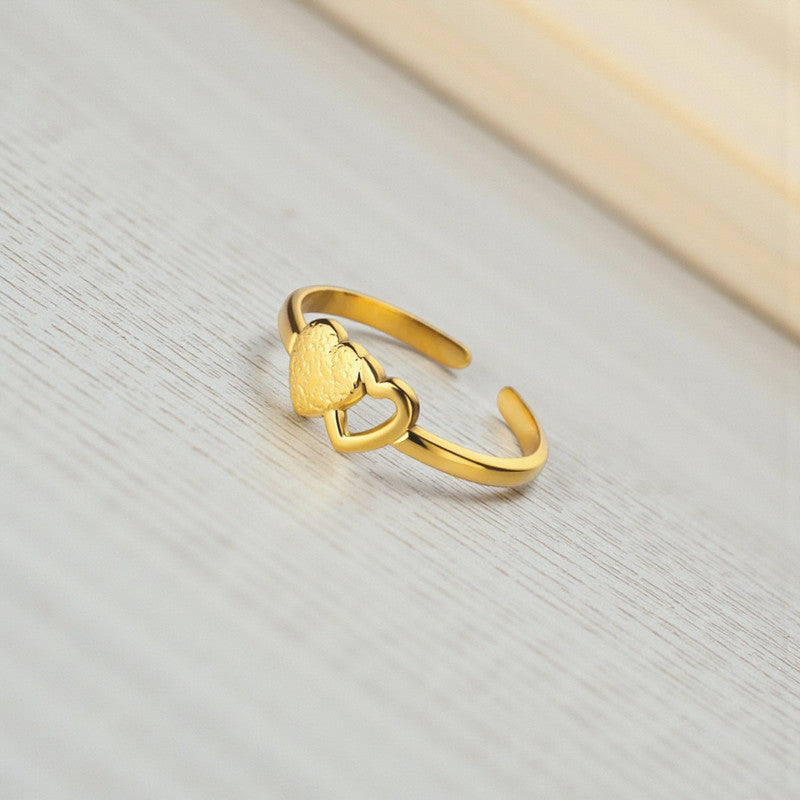 Gold Plated Contemporary Style Heart Themed Adjustable Ring