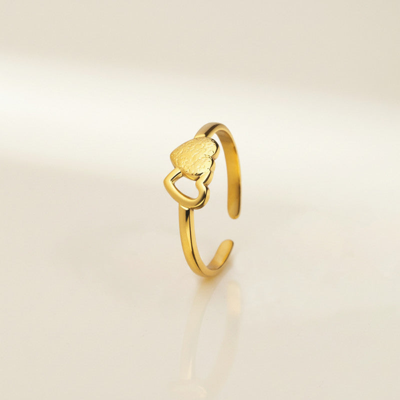 Gold Plated Contemporary Style Heart Themed Adjustable Ring