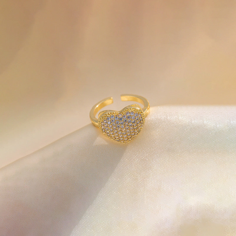 Gold Plated Heart Themed Adjustable Ring