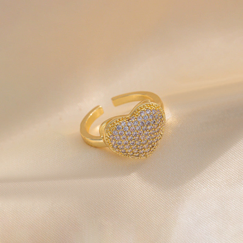 Gold Plated Heart Themed Adjustable Ring
