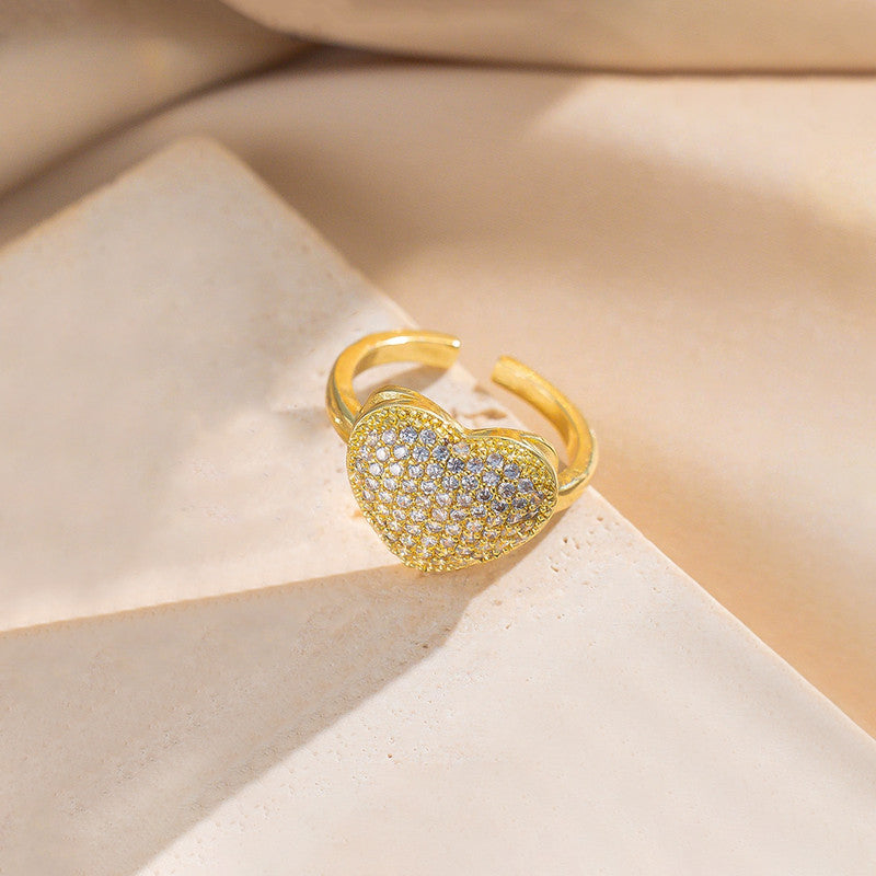 Gold Plated Heart Themed Adjustable Ring