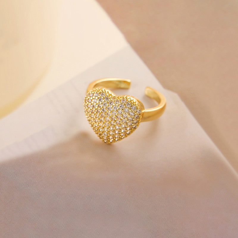 Gold Plated Heart Themed Adjustable Ring