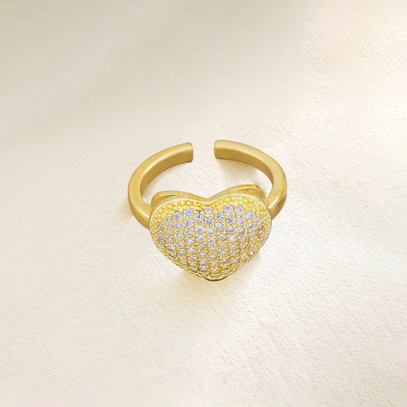 Gold Plated Heart Themed Adjustable Ring