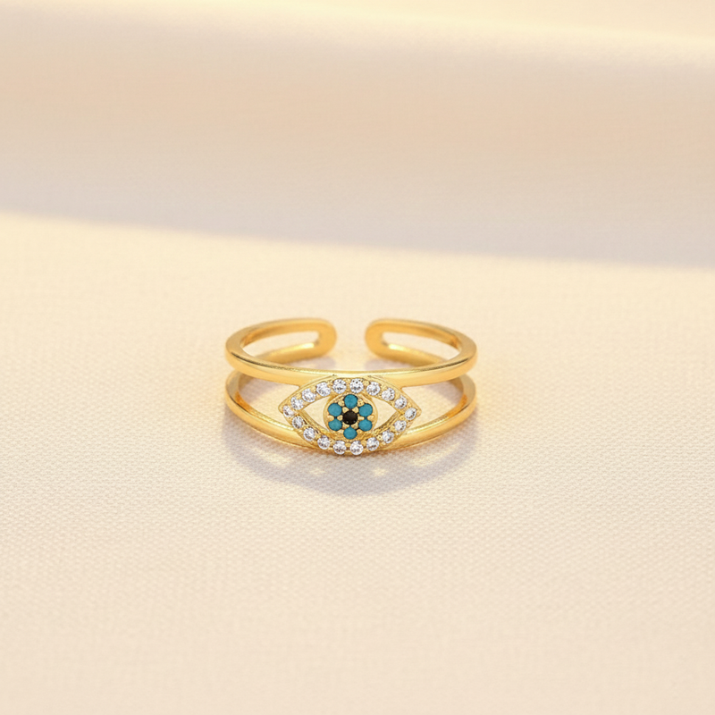 Gold Plated Contemporary Style Evil Eye Themed Adjustable Ring