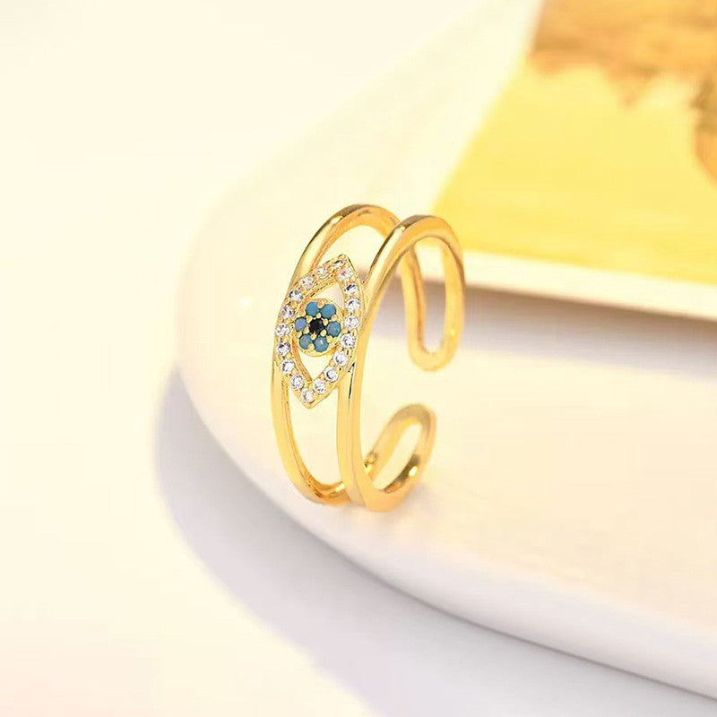 Gold Plated Contemporary Style Evil Eye Themed Adjustable Ring