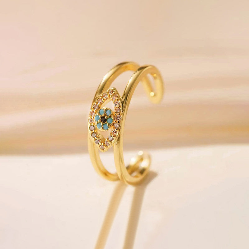 Gold Plated Contemporary Style Evil Eye Themed Adjustable Ring