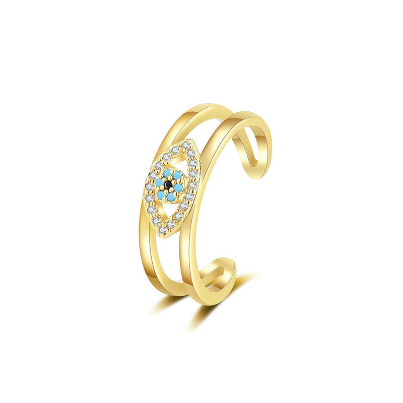Gold Plated Contemporary Style Evil Eye Themed Adjustable Ring