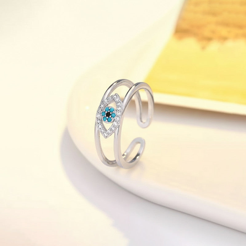 Silver Plated Contemporary Style Evil Eye Themed Adjustable Ring