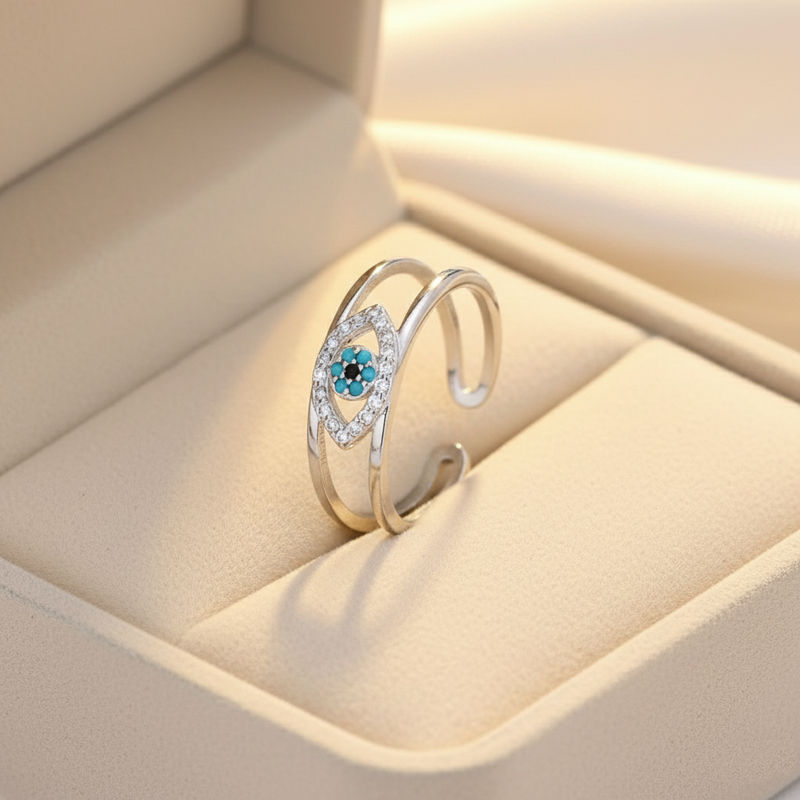 Silver Plated Contemporary Style Evil Eye Themed Adjustable Ring