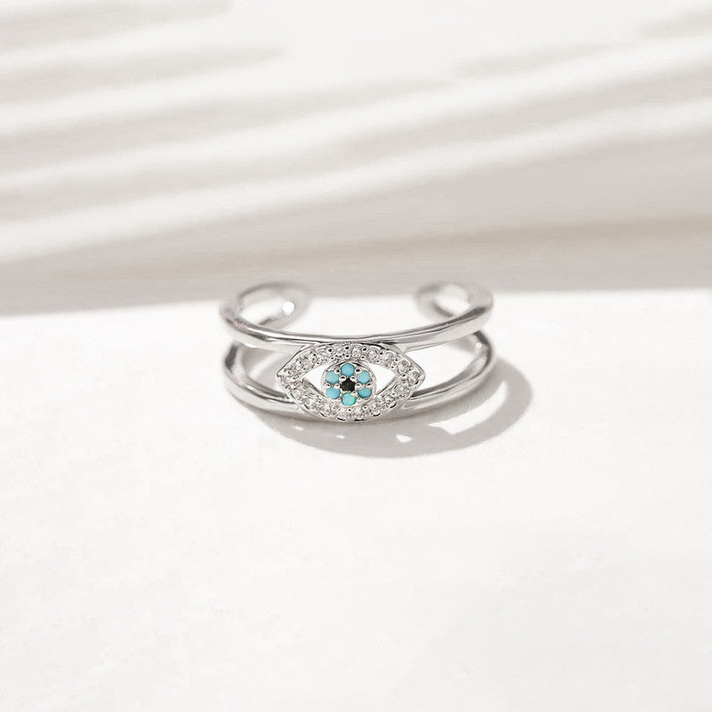 Silver Plated Contemporary Style Evil Eye Themed Adjustable Ring