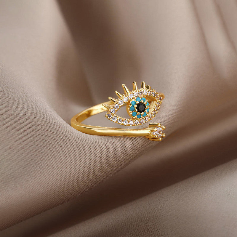 Gold Plated Contemporary Style Evil Eye Themed Adjustable Ring