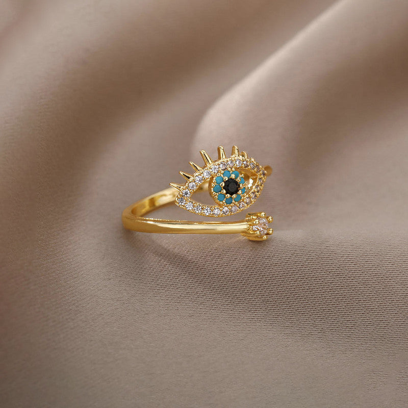 Gold Plated Contemporary Style Evil Eye Themed Adjustable Ring