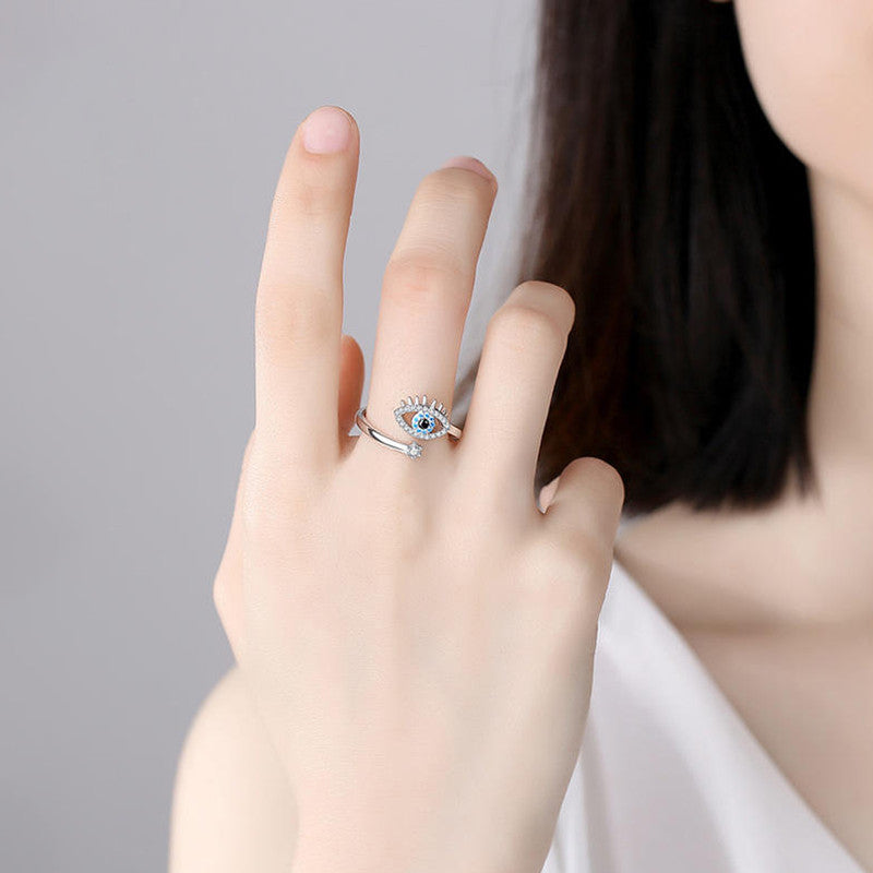 Silver Plated Contemporary Style Evil Eye Themed Adjustable Ring