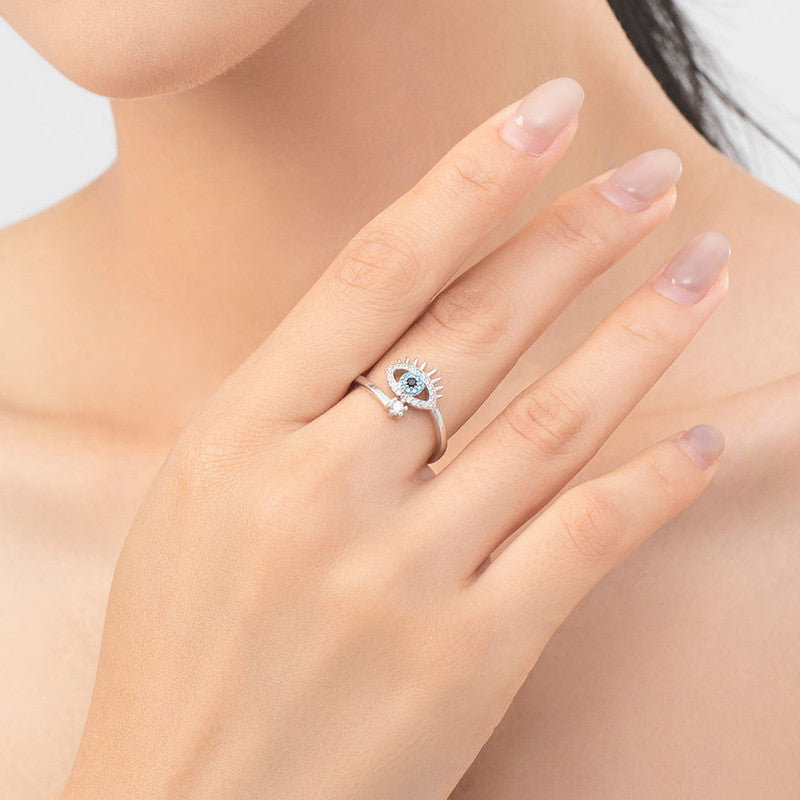 Silver Plated Contemporary Style Evil Eye Themed Adjustable Ring