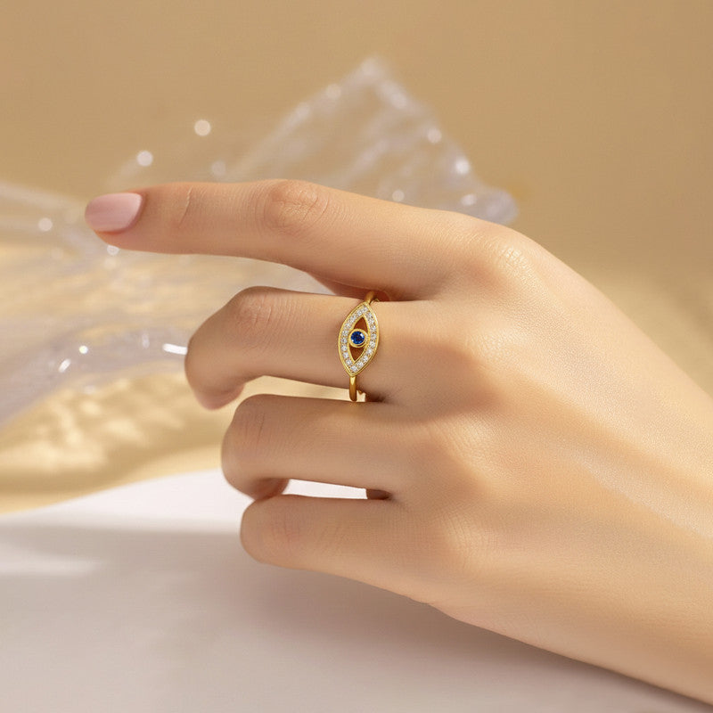 Gold Plated Contemporary Style Evil Eye Themed Adjustable Ring