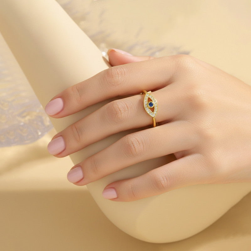 Gold Plated Contemporary Style Evil Eye Themed Adjustable Ring
