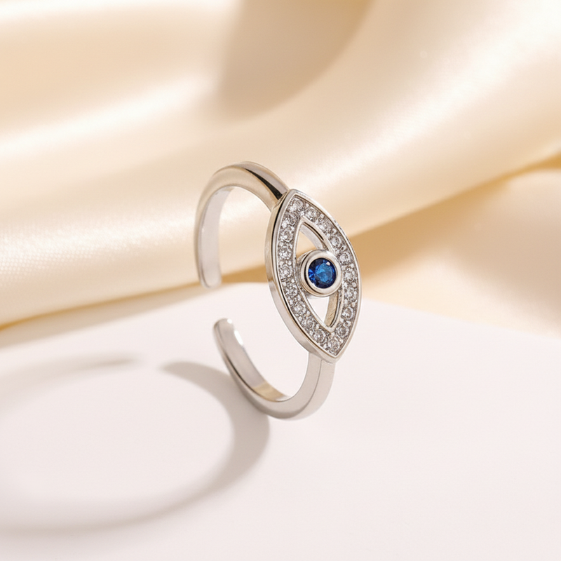 Silver Plated Contemporary Style Evil Eye Themed Adjustable Ring