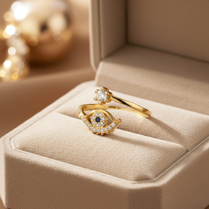 Gold Plated Contemporary Style Evil Eye Themed Adjustable Ring