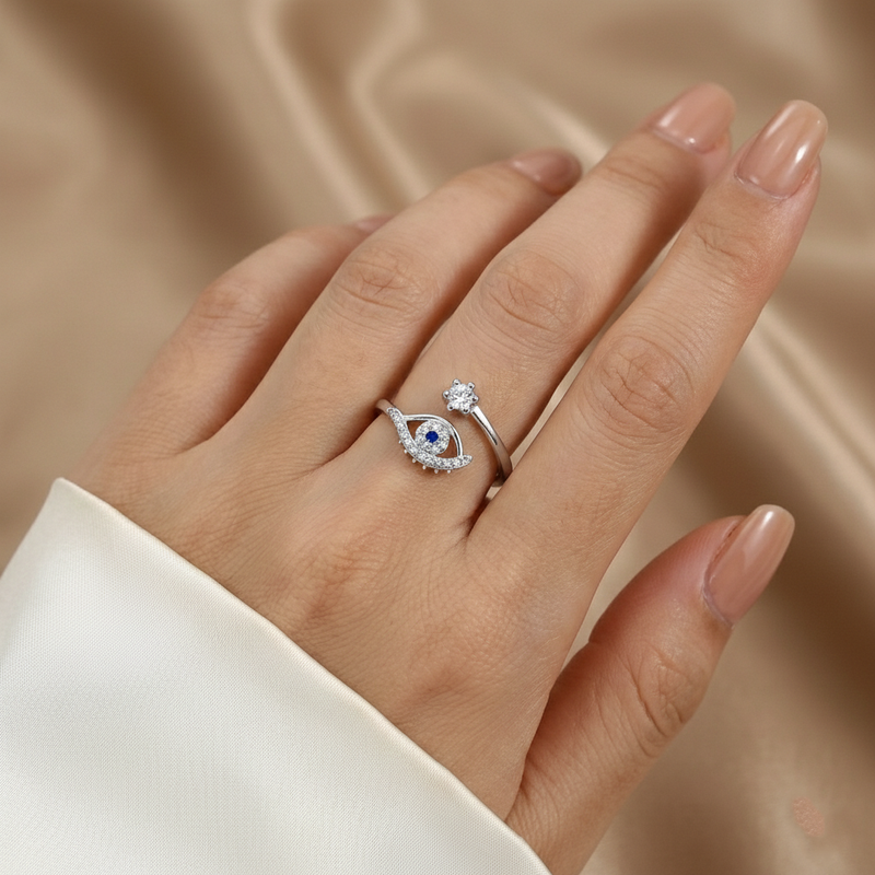 Silver Plated Contemporary Style Evil Eye Themed Adjustable Ring