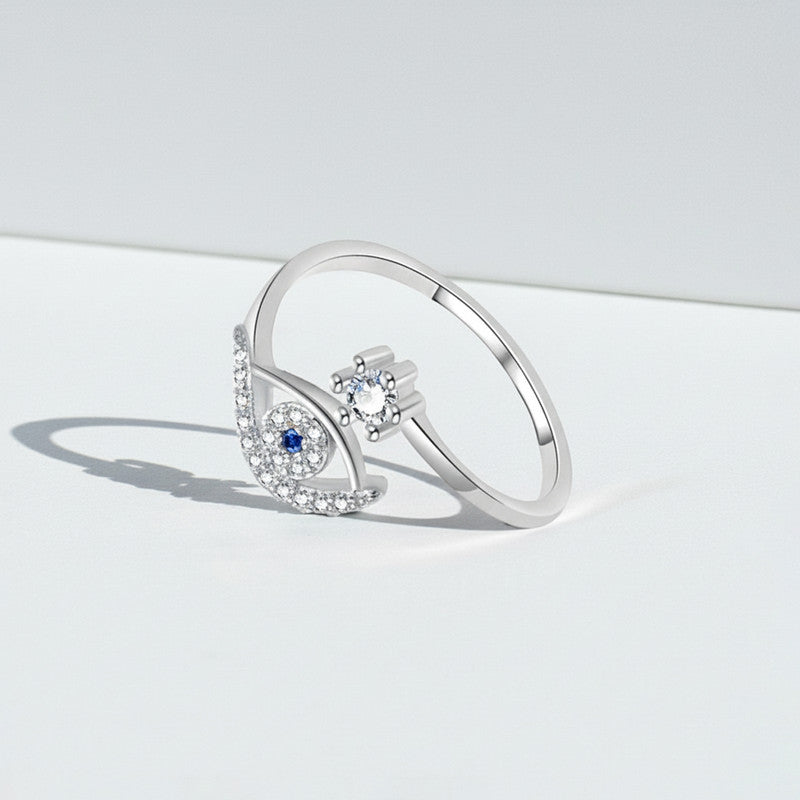 Silver Plated Contemporary Style Evil Eye Themed Adjustable Ring