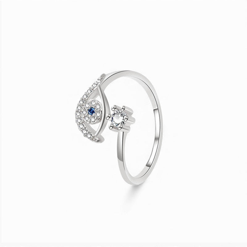 Silver Plated Contemporary Style Evil Eye Themed Adjustable Ring