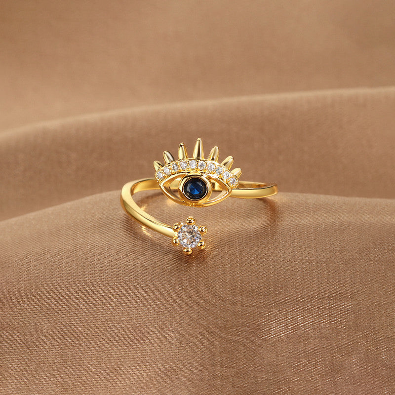 Gold Plated Contemporary Style Evil Eye Themed Adjustable Ring