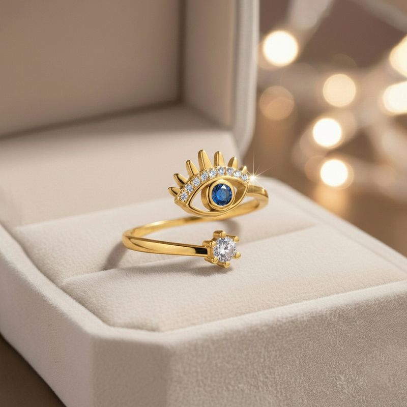 Gold Plated Contemporary Style Evil Eye Themed Adjustable Ring