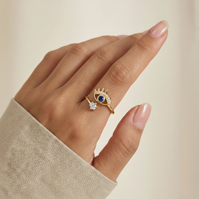 Gold Plated Contemporary Style Evil Eye Themed Adjustable Ring