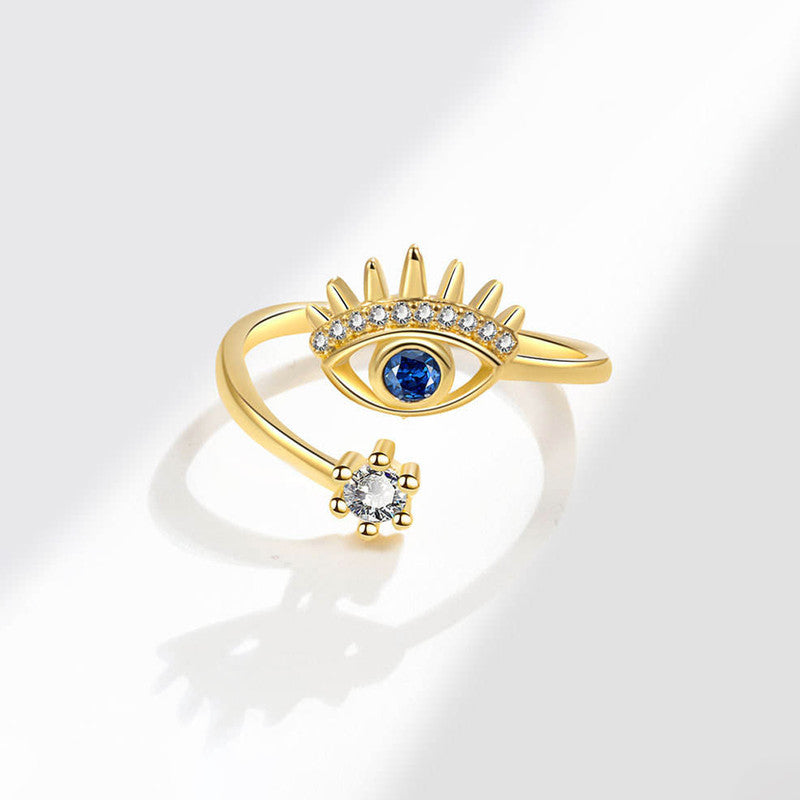 Gold Plated Contemporary Style Evil Eye Themed Adjustable Ring