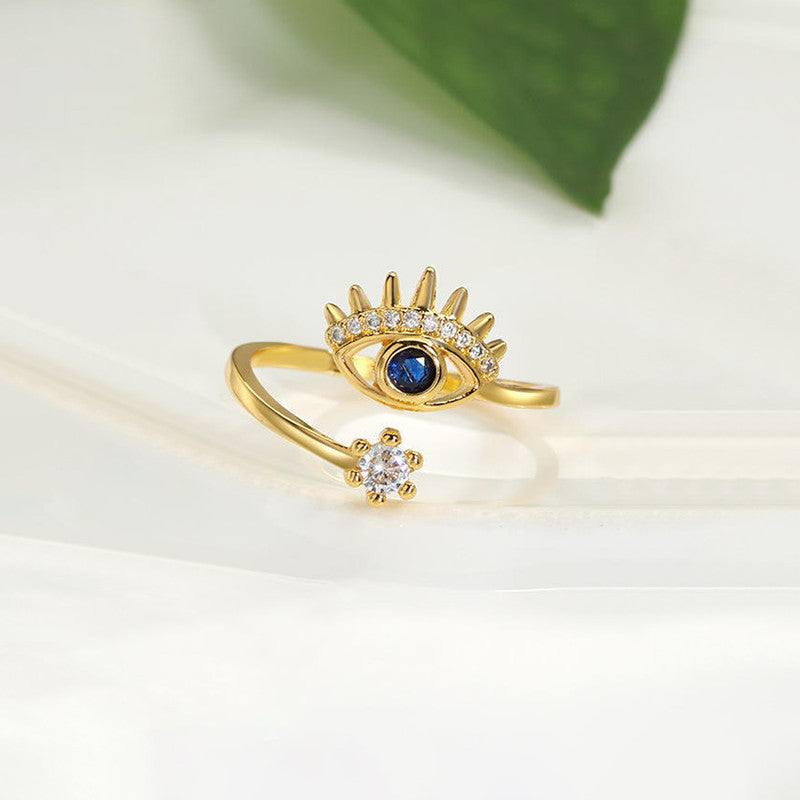 Gold Plated Contemporary Style Evil Eye Themed Adjustable Ring