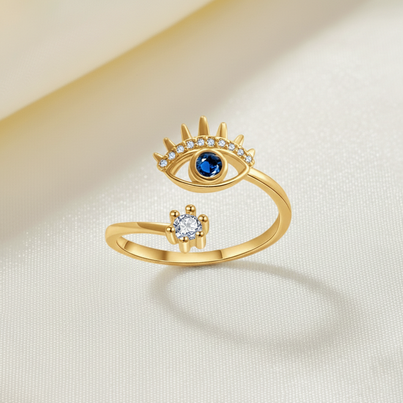 Gold Plated Contemporary Style Evil Eye Themed Adjustable Ring