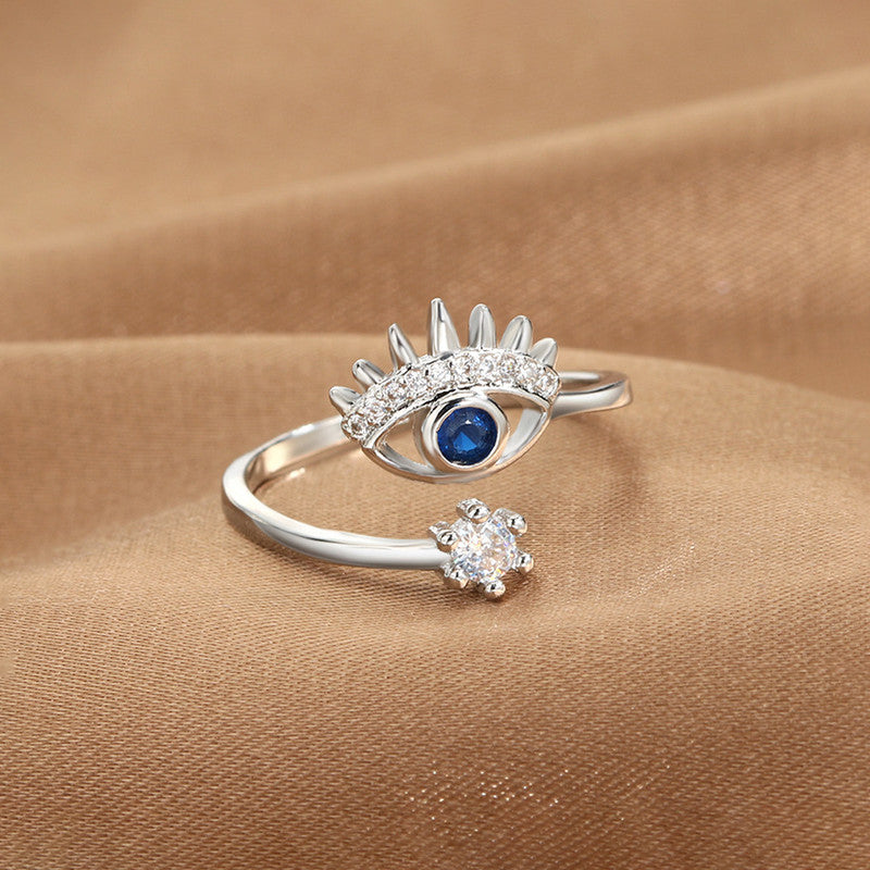 Silver-Plated Evil Eye Themed Adjustable Ring