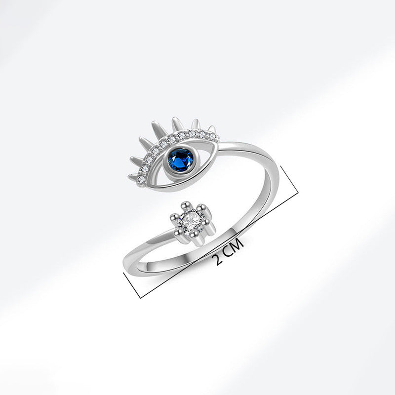 Silver-Plated Evil Eye Themed Adjustable Ring