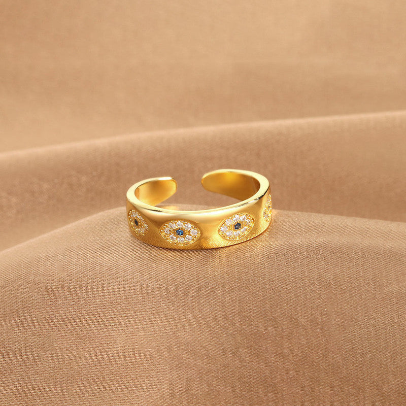 Silver Plated Contemporary Style Evil Eye Themed Adjustable Ring