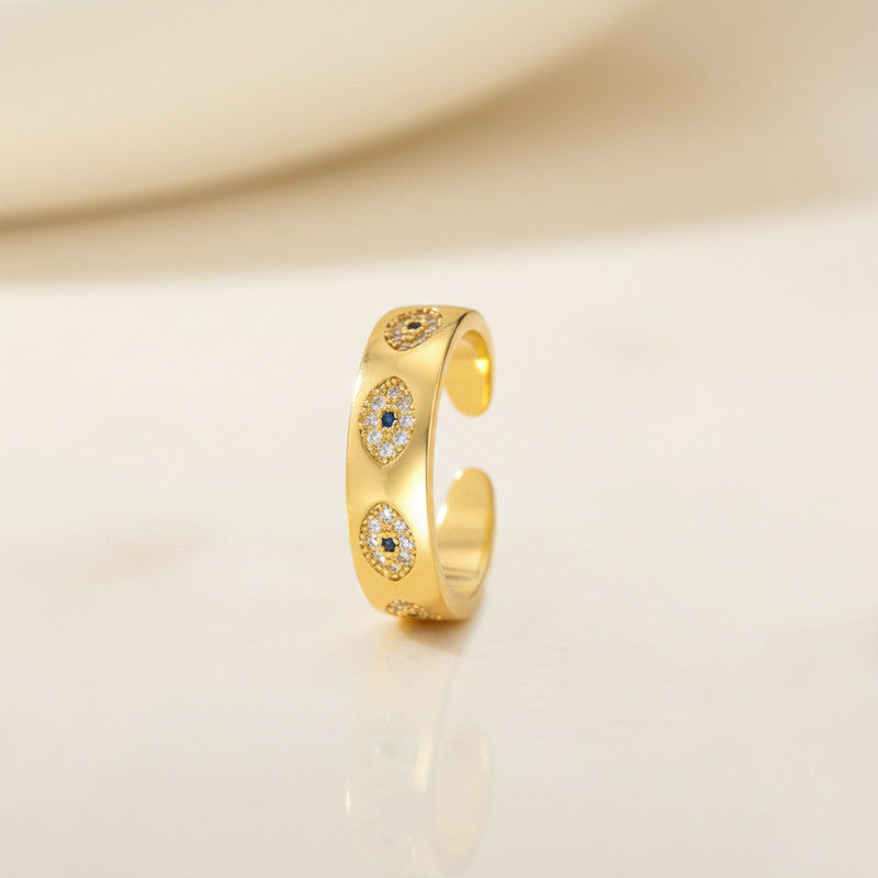 Silver Plated Contemporary Style Evil Eye Themed Adjustable Ring