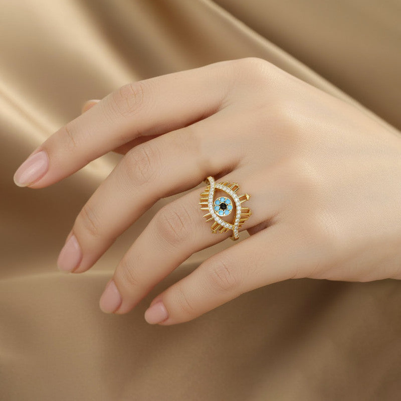 Gold Plated Contemporary Style Evil Eye Themed Adjustable Ring