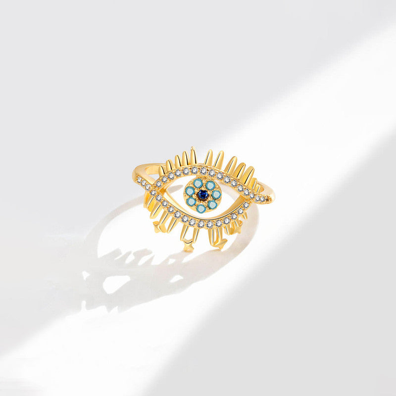 Gold Plated Contemporary Style Evil Eye Themed Adjustable Ring