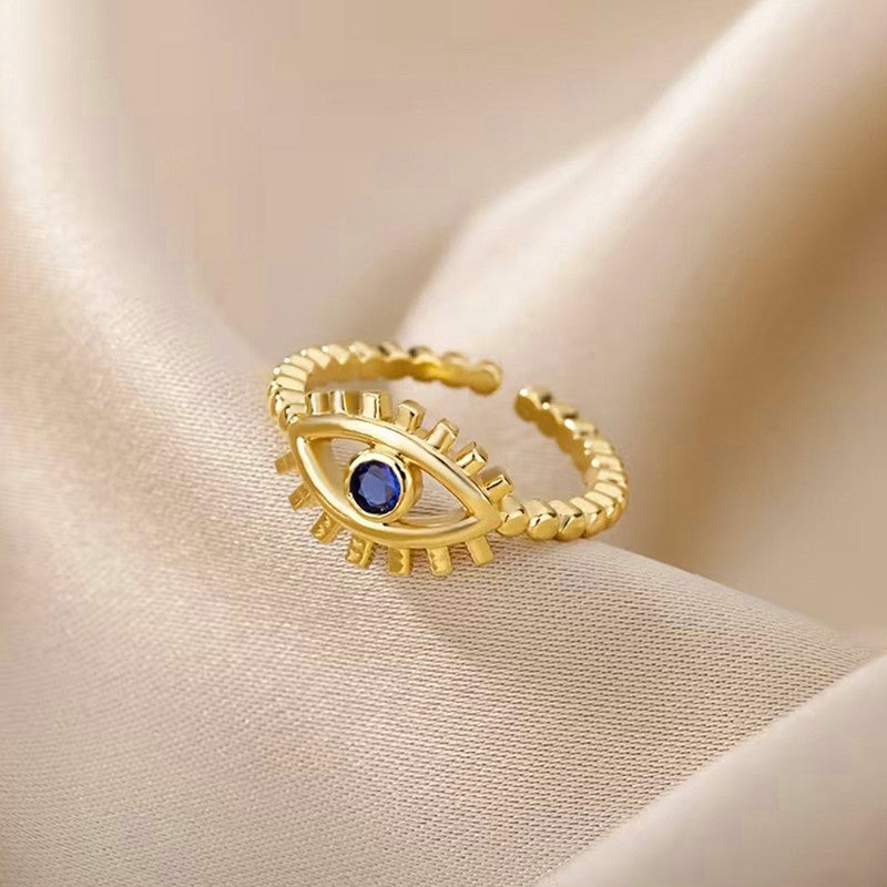 Gold Plated Contemporary Style Evil Eye Themed Adjustable Ring