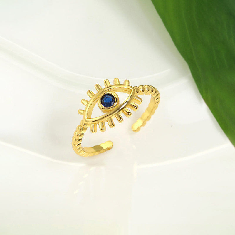 Gold Plated Contemporary Style Evil Eye Themed Adjustable Ring